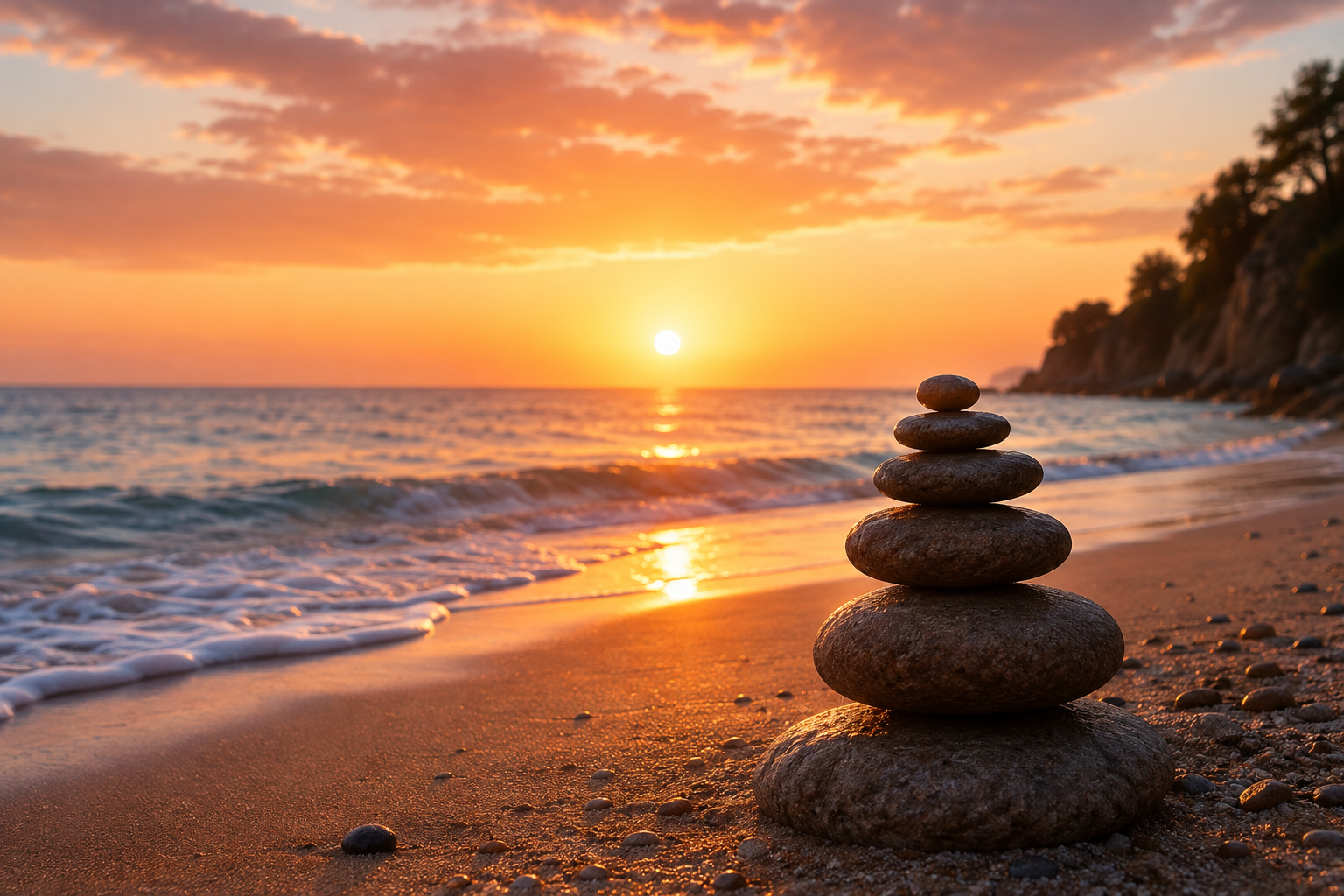 Peaceful ocean sunset representing calm and everyday stress management